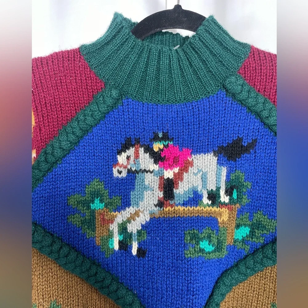 VTG Millers Sportif Equestrian Wool Sweater with Horse and Fox Motif - Picture 4 of 11